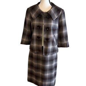 Laura Petite Skirt and Jacket - Brown and black plaid pencil skirt